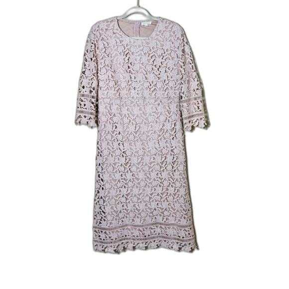 BOHME Pastel Pink Midi Lace Dress Cottagecore Boho Fairy Twee Large Chic - Picture 1 of 7